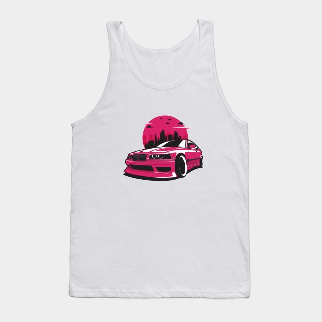 Pink E36 Compact Drift City Skyline Tank Top by KaroCars